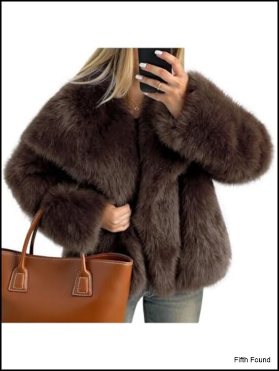 Jackets & Blazers - Faux Fur Coat Long Sleeve Lapel Open Front Shaggy Furry Jacket Warm Cropped